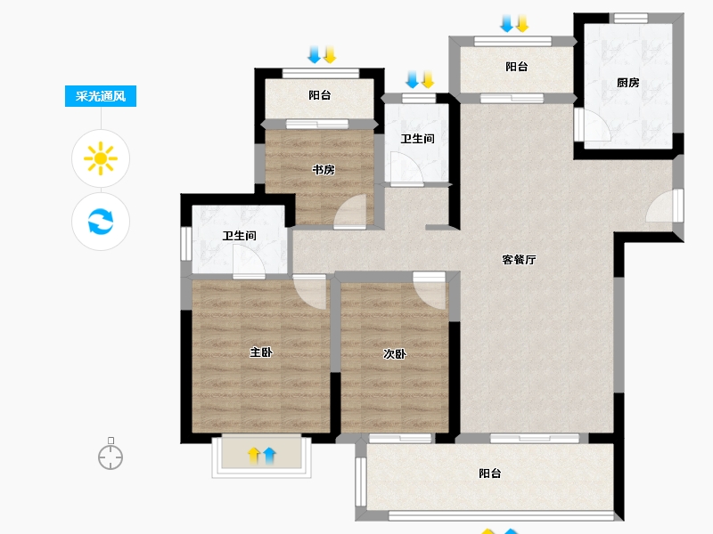 江苏省-镇江市-爱家尚城-94.40-户型库-采光通风