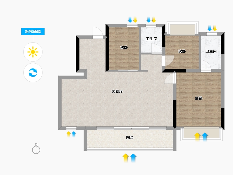 四川省-成都市-中国铁建领樾-87.38-户型库-采光通风