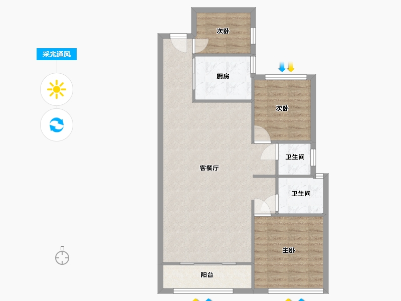 山东省-滨州市-吾悦华府-85.00-户型库-采光通风