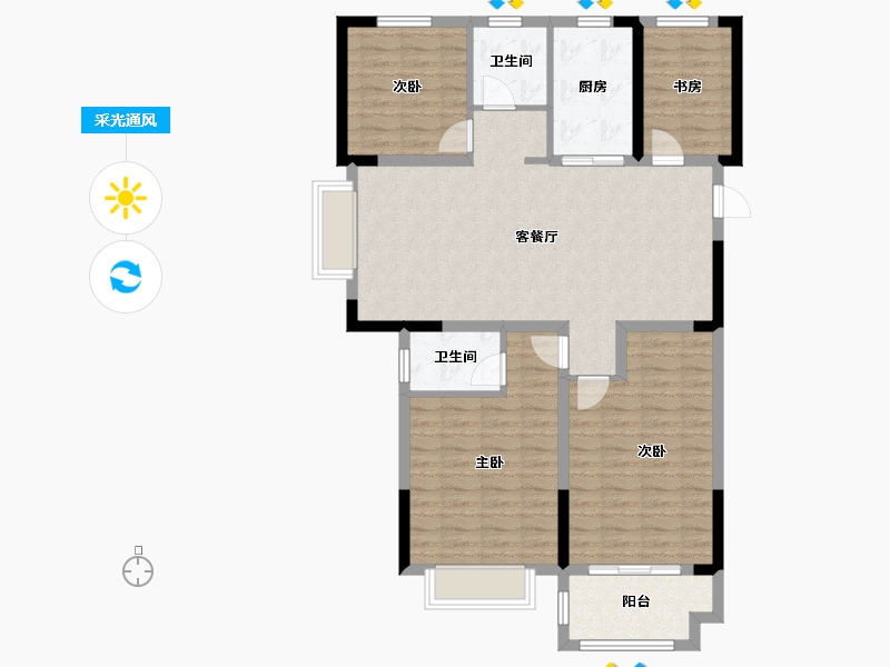 江苏省-盐城市-青年华都-107.11-户型库-采光通风