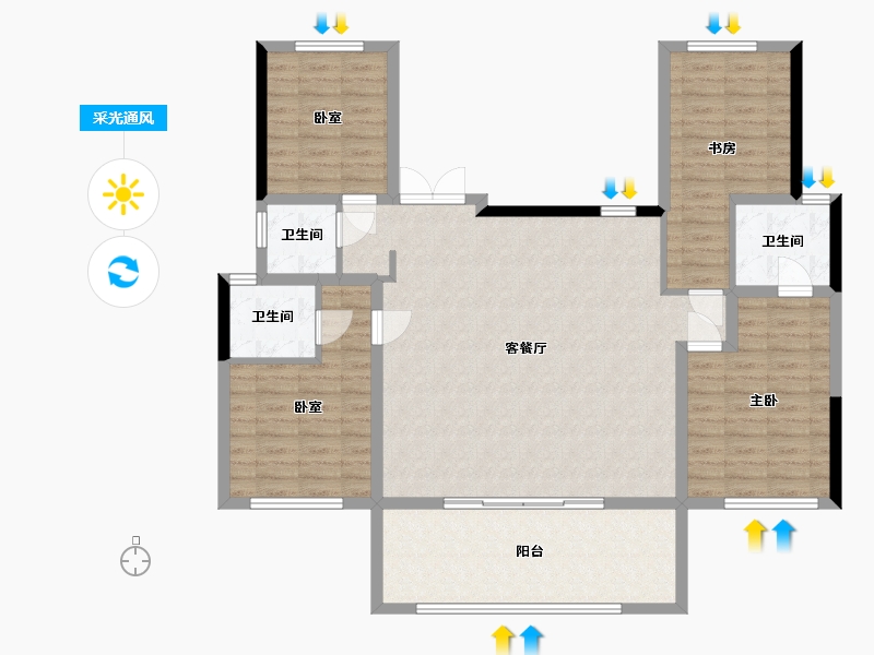 四川省-绵阳市-东原凯越印江山-114.40-户型库-采光通风