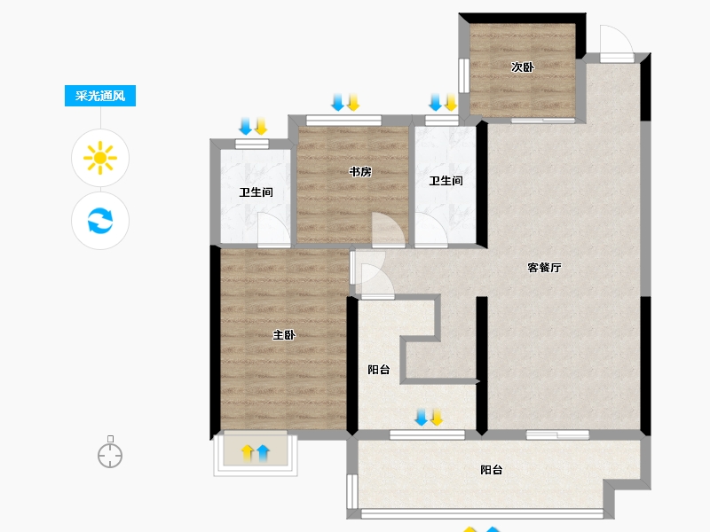 湖北省-宜昌市-银河·东湖雅居-84.89-户型库-采光通风