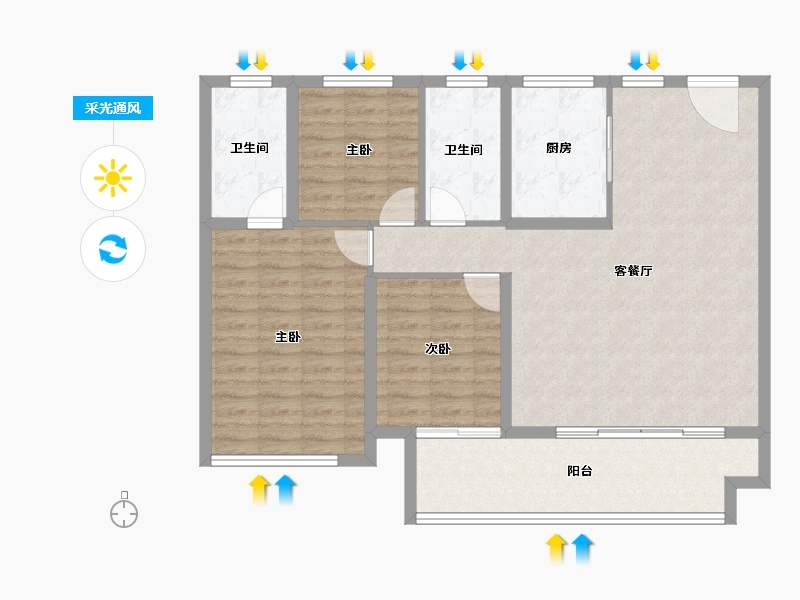 河南省-南阳市-南阳高新吾悦广场-106.60-户型库-采光通风