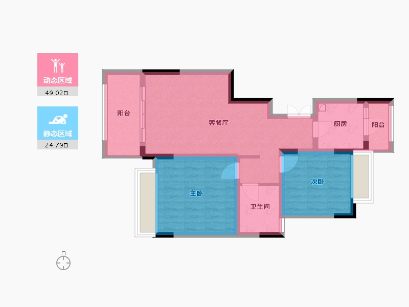 重庆-重庆市-秀城凤凰外滩-68.19-户型库-动静分区