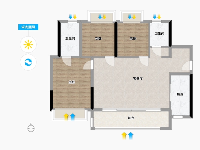 四川省-成都市-天投公园翠屿-85.26-户型库-采光通风