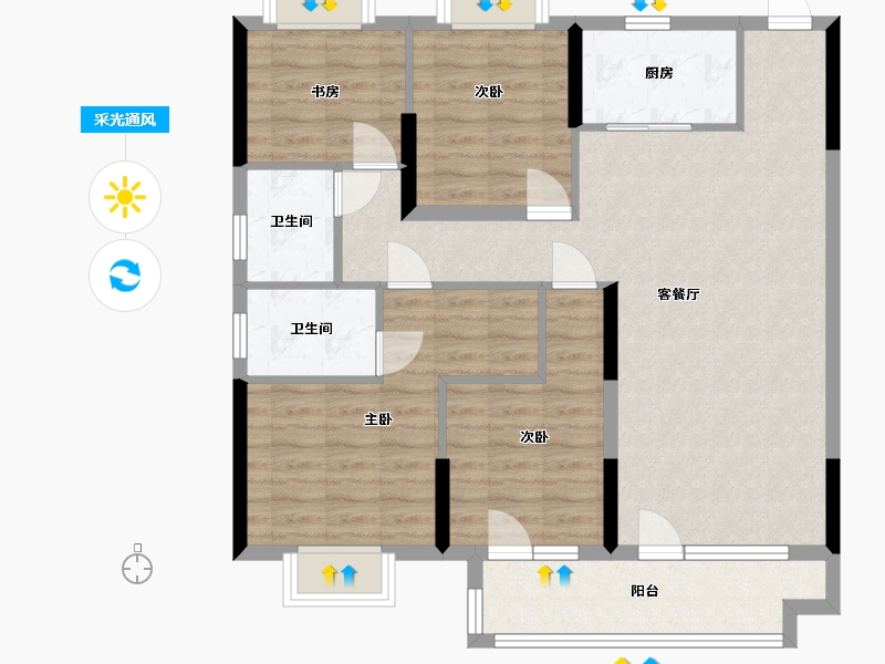 湖北省-武汉市-航空路壹号-96.60-户型库-采光通风