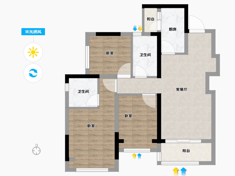 四川省-成都市-天投公园翠屿-73.60-户型库-采光通风