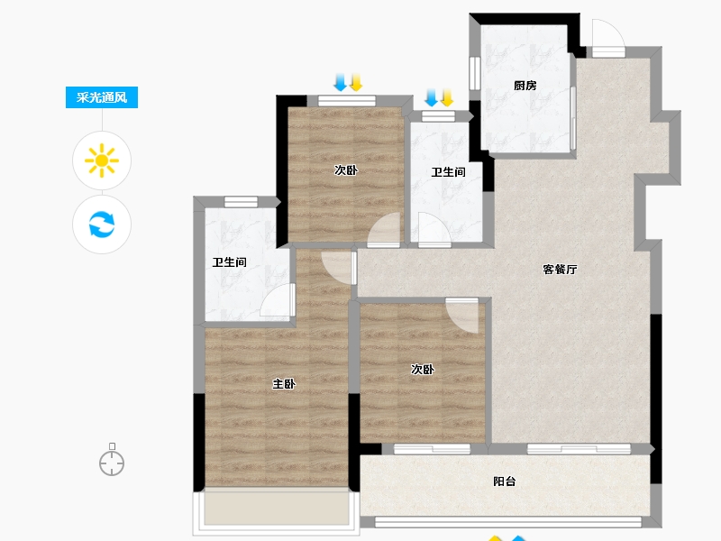 浙江省-杭州市-金地湖颂丹青府-81.60-户型库-采光通风