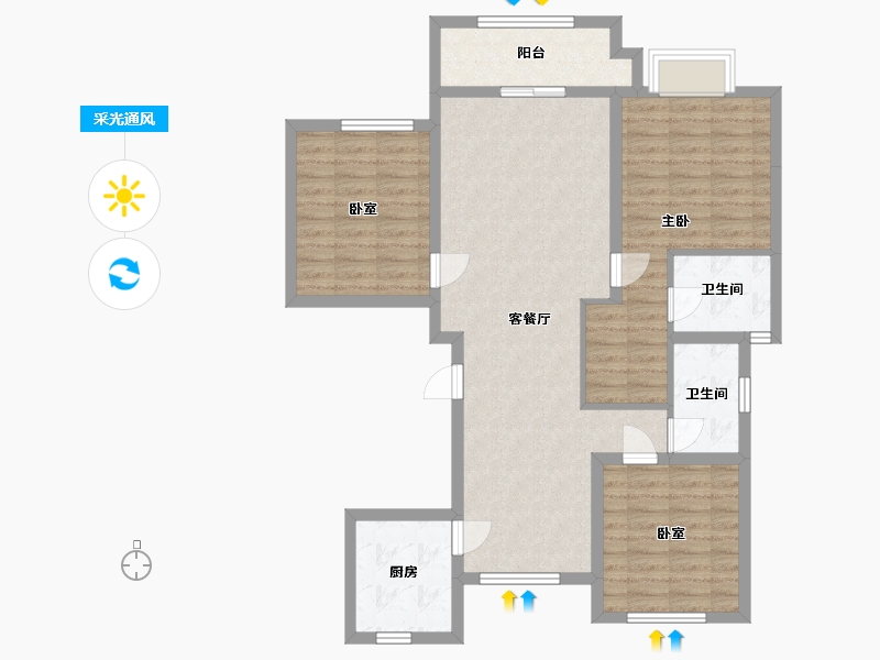 重庆-重庆市-华科蔚来云著-108.22-户型库-采光通风