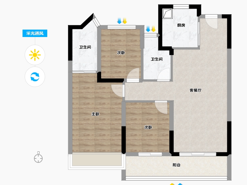 江苏省-苏州市-建发·云湖上-80.00-户型库-采光通风