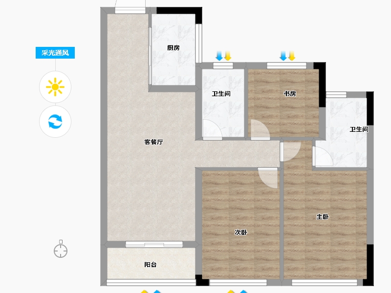 浙江省-杭州市-伟星滨映时代府-80.57-户型库-采光通风