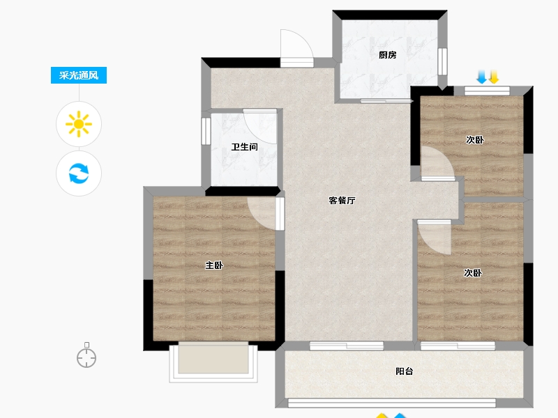 浙江省-宁波市-城投·隐秀光映里-71.00-户型库-采光通风