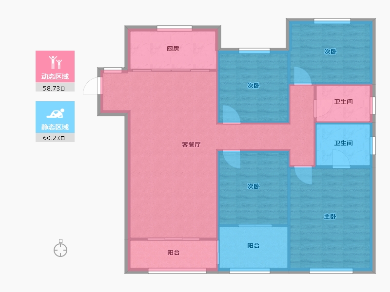 宁夏回族自治区-银川市-中海城锦园连湖花园6区-107.97-户型库-动静分区