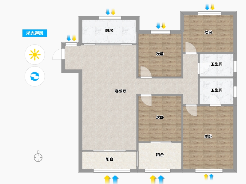 宁夏回族自治区-银川市-中海城锦园连湖花园6区-107.97-户型库-采光通风