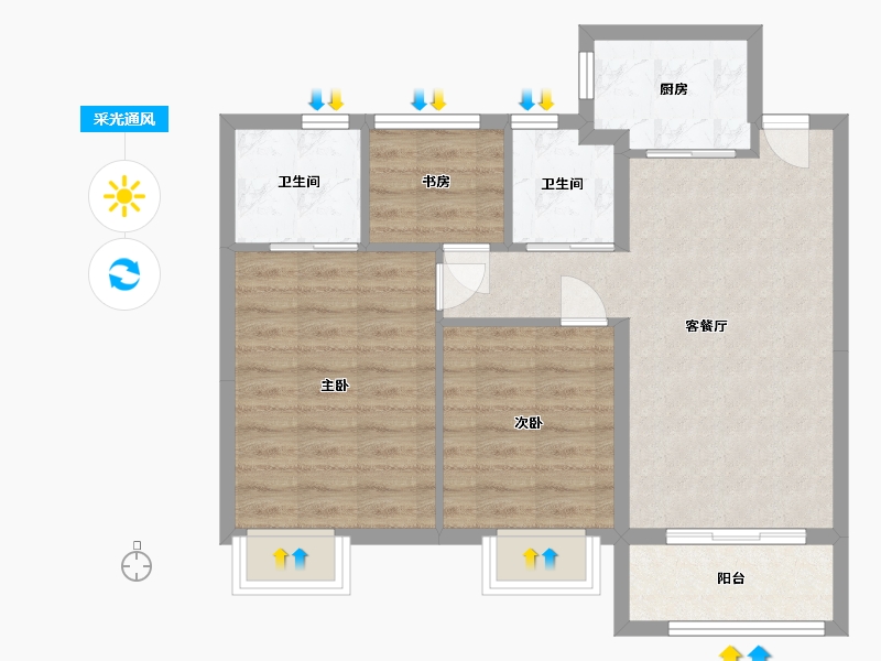 福建省-宁德市-宏地滨江印-69.60-户型库-采光通风