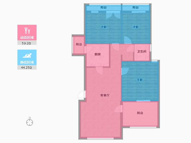 四川省-成都市-恒禾皇冠国际社区-93.51-户型库-动静分区