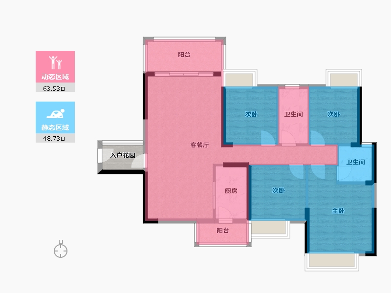 广西壮族自治区-梧州市-钱隆天下4室2厅2卫-102.00-户型库-动静分区