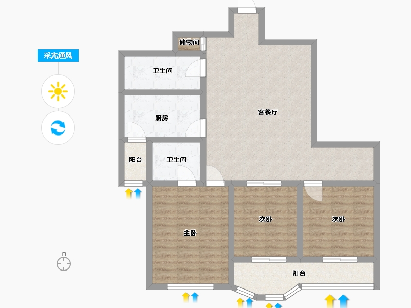 山东省-济宁市-华宸金水湾-103.20-户型库-采光通风