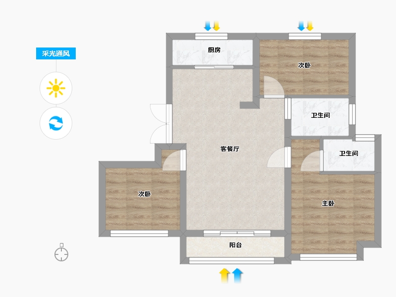 河南省-濮阳市-龙润学府-61.91-户型库-采光通风