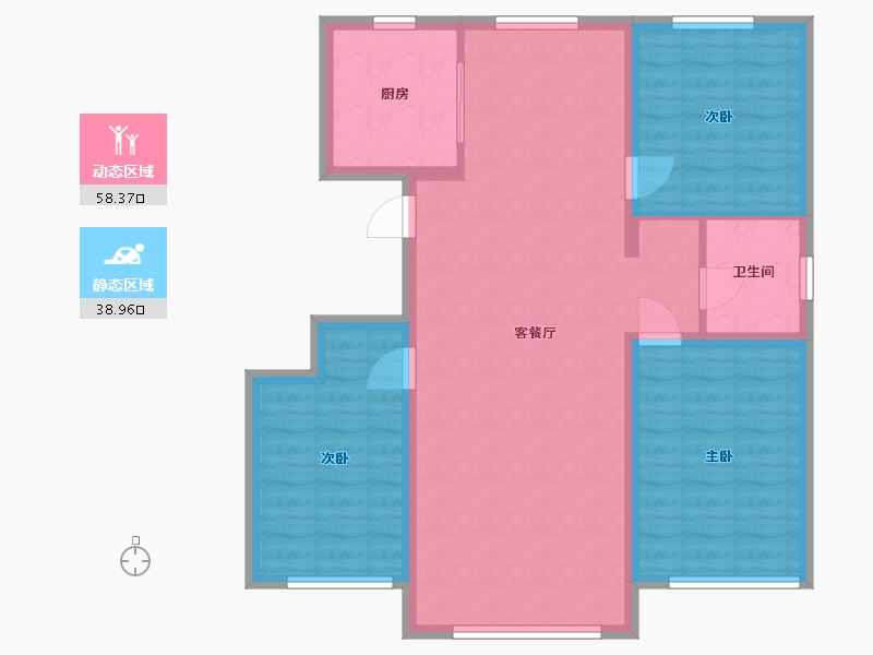 内蒙古自治区-鄂尔多斯市-竹和园-87.85-户型库-动静分区