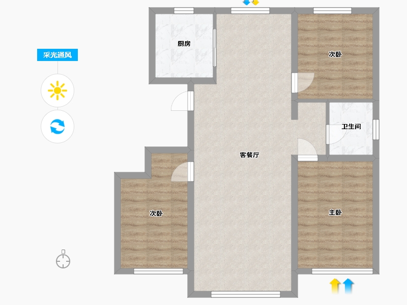 内蒙古自治区-鄂尔多斯市-竹和园-87.85-户型库-采光通风