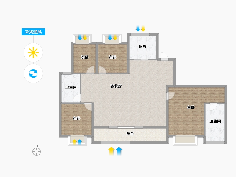 湖北省-武汉市-绿城湖畔雲庐-138.92-户型库-采光通风