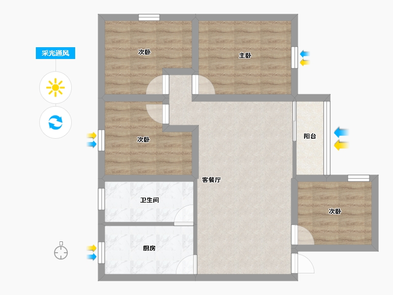 黑龙江省-鹤岗市-龙电花园(A区)-71.45-户型库-采光通风