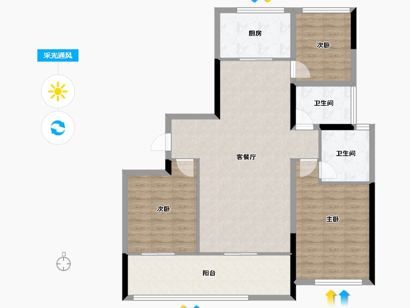 山东省-潍坊市-绿城·江南赋雅园-101.40-户型库-采光通风