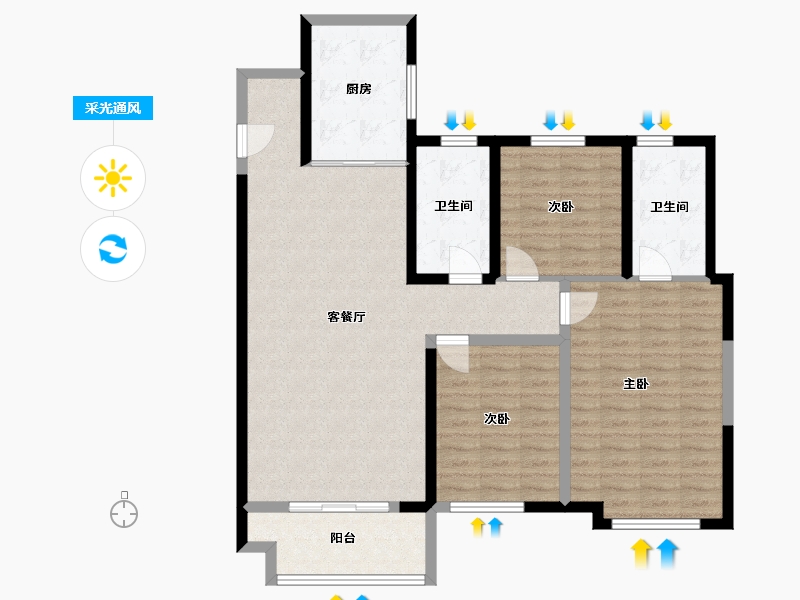 陕西省-西安市-白桦林悦-107.96-户型库-采光通风