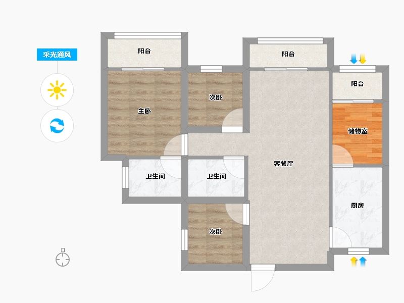 广东省-深圳市-南光城市花园-65.89-户型库-采光通风