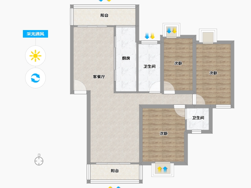 广东省-深圳市-龙福苑-88.55-户型库-采光通风