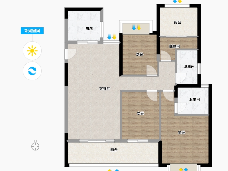 湖南省-长沙市-金地都会风华-103.87-户型库-采光通风