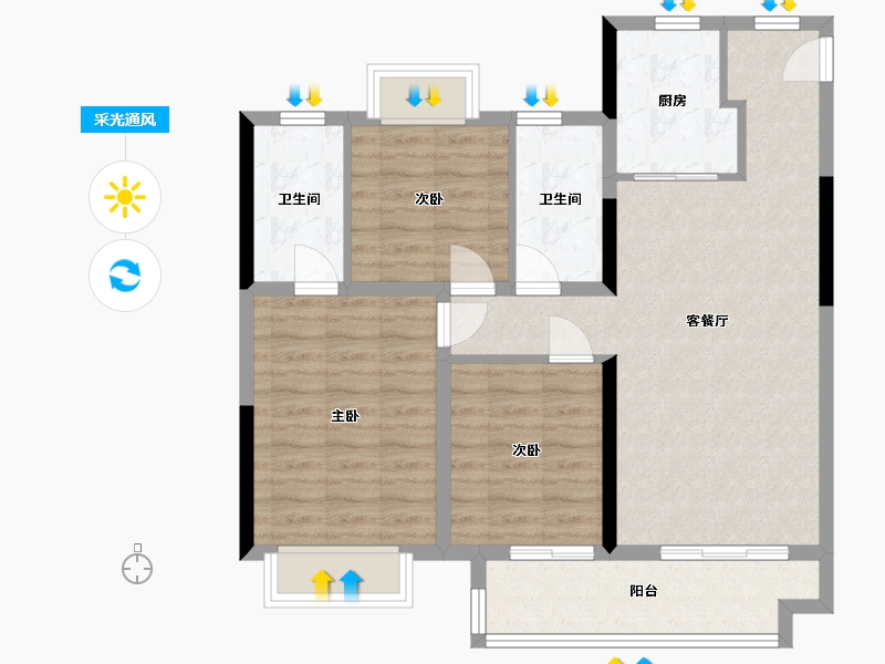 湖北省-武汉市-华润半岛九里-88.00-户型库-采光通风