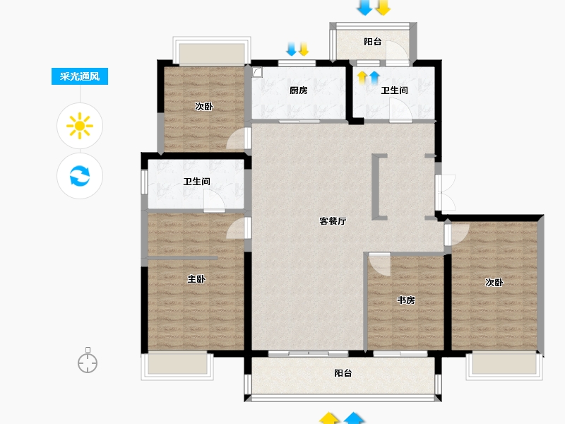 湖南省-长沙市-恒基旭辉湖山赋-131.20-户型库-采光通风