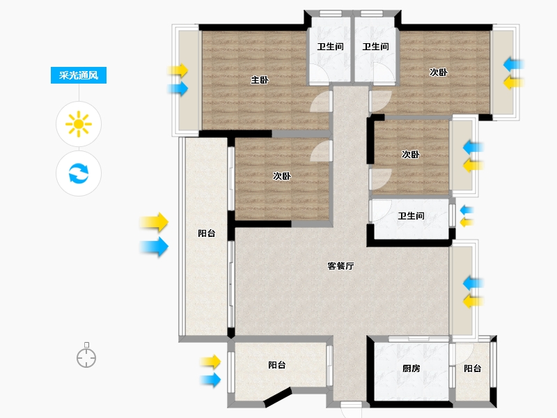 广东省-佛山市-唯美臻岸华府-123.20-户型库-采光通风