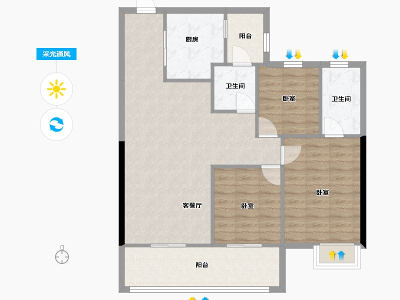 云南省-昆明市-万科城-90.77-户型库-采光通风