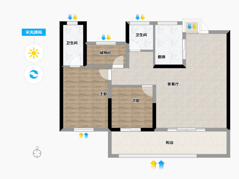 安徽省-淮北市-国金·铂悦御品-96.45-户型库-采光通风