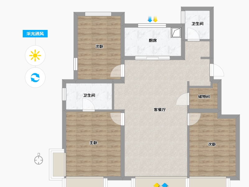 河北省-石家庄市-保利裕华和颂-89.79-户型库-采光通风