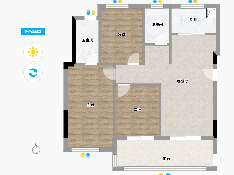 福建省-福州市-恒荣蓝泽悦滨江-71.20-户型库-采光通风