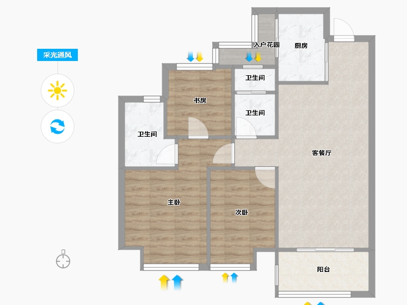 浙江省-宁波市-澜沁璟庭-76.80-户型库-采光通风