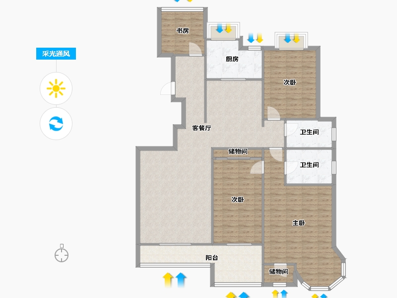 陕西省-西安市-兰乔圣菲-146.00-户型库-采光通风