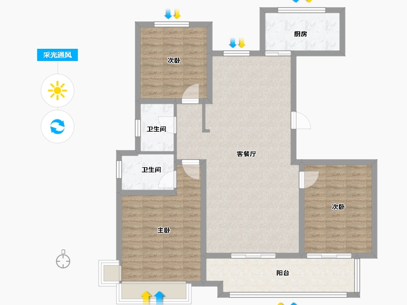 河北省-沧州市-瀛州龙樾府-111.04-户型库-采光通风