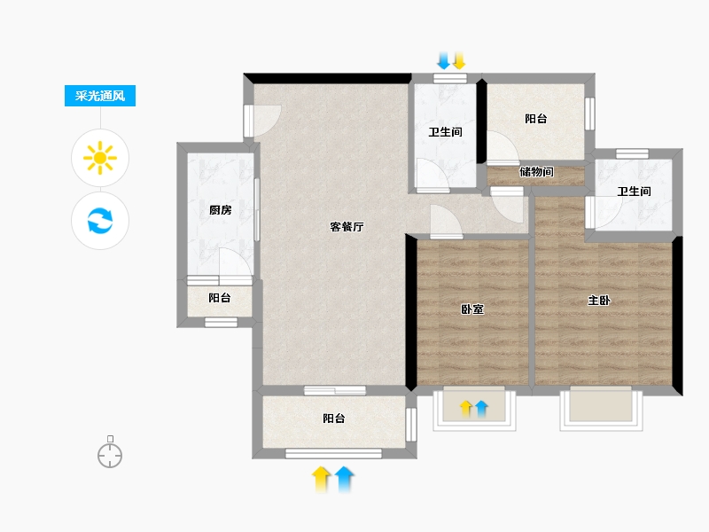 四川省-宜宾市-邦泰大学路1号-87.00-户型库-采光通风