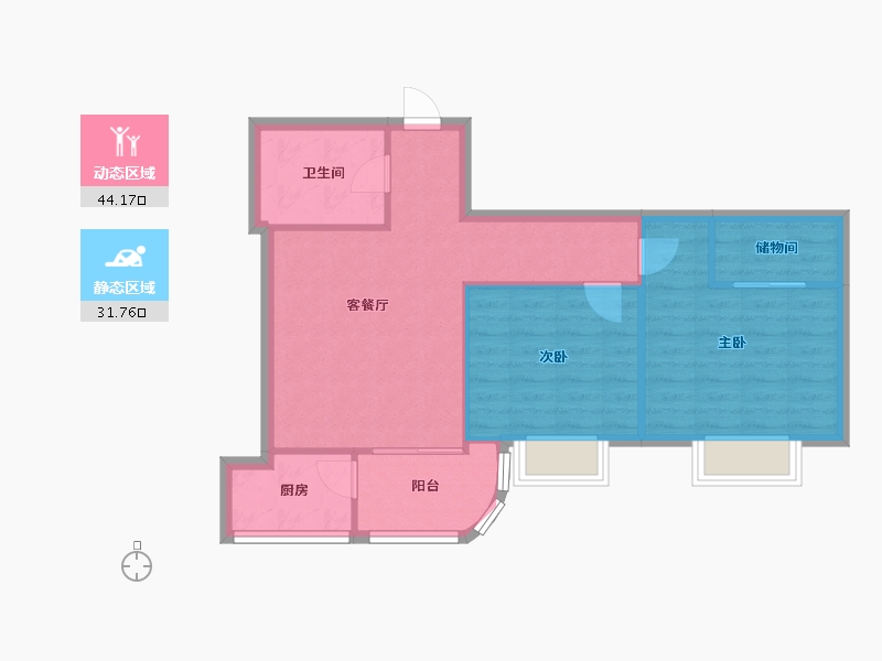 陕西省-西安市-龙首苑小区-74.80-户型库-动静分区