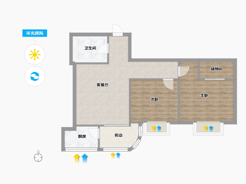 陕西省-西安市-龙首苑小区-74.80-户型库-采光通风