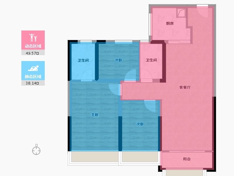 陕西省-西安市-雅居乐锦城-87.58-户型库-动静分区