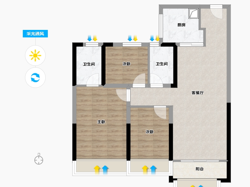 陕西省-西安市-雅居乐锦城-87.58-户型库-采光通风