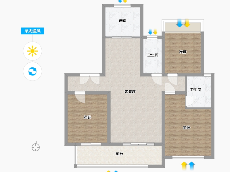 河南省-南阳市-亿隆财富世家贰号院-105.00-户型库-采光通风