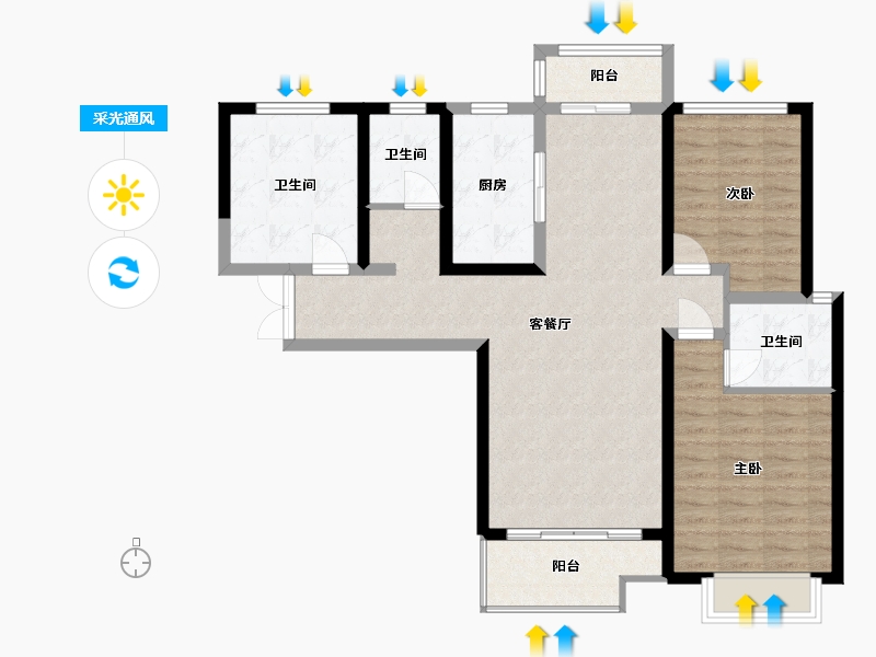 陕西省-西安市-翠景台-一期-108.80-户型库-采光通风