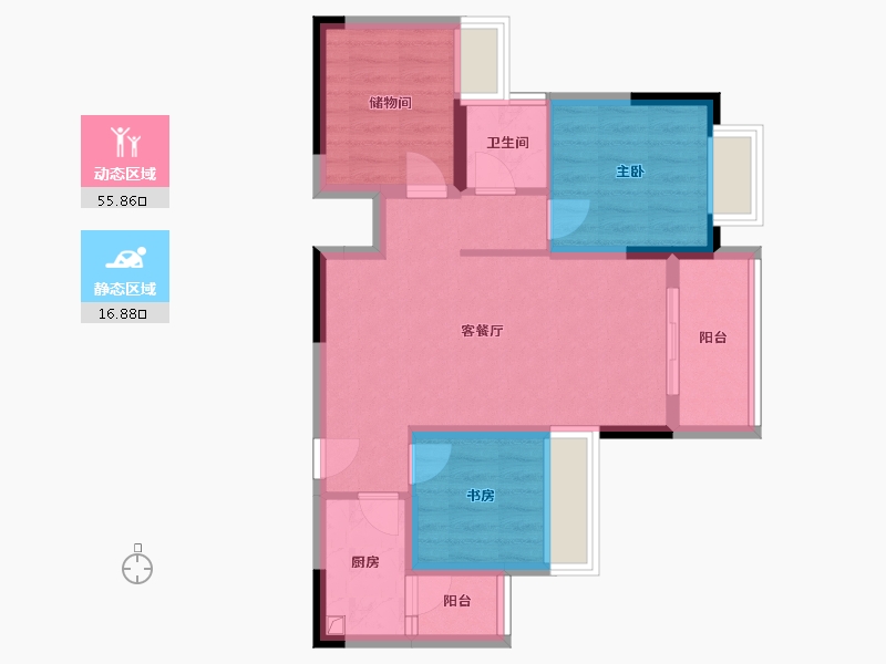 重庆-重庆市-合川区中昂合府-68.80-户型库-动静分区